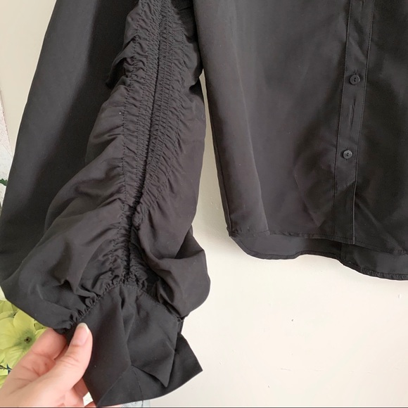 Prologue Women's Black Button Down Long Blouson Sleeve Top - Picture 5 of 8